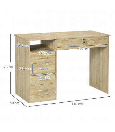 Computer Desk Writing Desk with Five Drawers for Home Office Oak