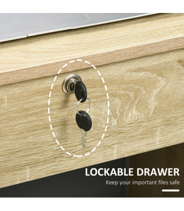 Computer Desk Writing Desk with Five Drawers for Home Office Oak