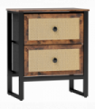 HOMCOM Bedside Table with 2 Rattan Drawers and Steel Legs, Rustic Brown