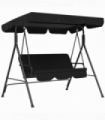 Outsunny Outdoor 3-person Porch Swing Chair with Adjustable Canopy Black