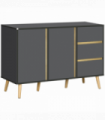 Sideboard Kitchen Cupboard w/ Adjustable Shelves, Double Doors Dark Grey