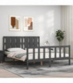 vidaXL Bed Frame with Headboard Grey King Size Solid Wood