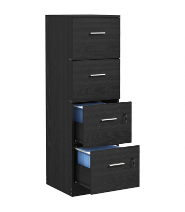 HOMCOM 4 Drawer File Cabinet Locking Filing Cabinet, Black Wood Effect