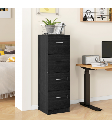 HOMCOM 4 Drawer File Cabinet Locking Filing Cabinet, Black Wood Effect