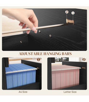 HOMCOM 4 Drawer File Cabinet Locking Filing Cabinet, Black Wood Effect