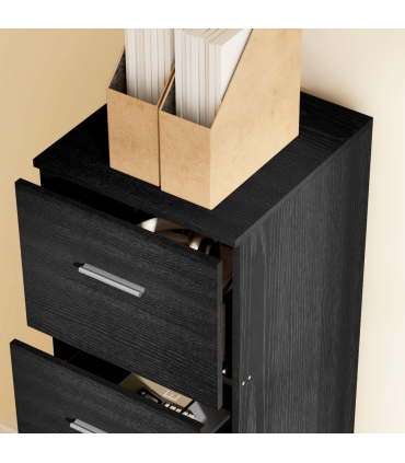 HOMCOM 4 Drawer File Cabinet Locking Filing Cabinet, Black Wood Effect