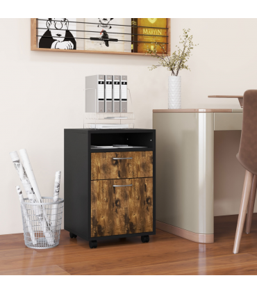 HOMCOM 60cm Storage Cabinet with Drawers and Open Shelf, Rustic Brown