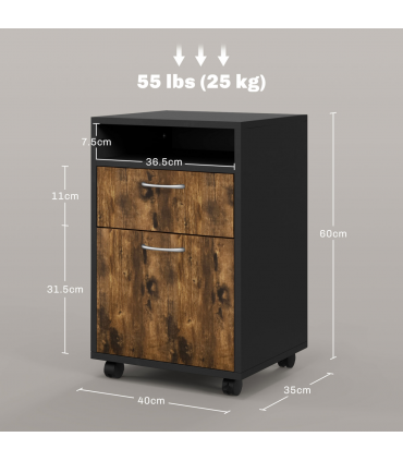 HOMCOM 60cm Storage Cabinet with Drawers and Open Shelf, Rustic Brown