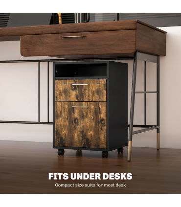 HOMCOM 60cm Storage Cabinet with Drawers and Open Shelf, Rustic Brown