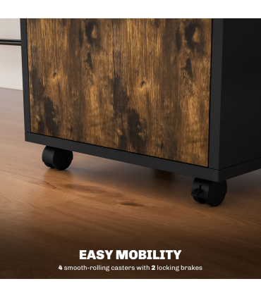 HOMCOM 60cm Storage Cabinet with Drawers and Open Shelf, Rustic Brown