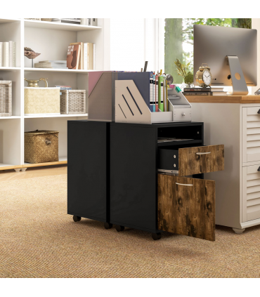 HOMCOM 60cm Storage Cabinet with Drawers and Open Shelf, Rustic Brown