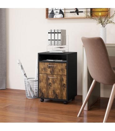 HOMCOM 60cm Storage Cabinet with Drawers and Open Shelf, Rustic Brown