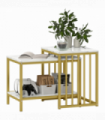 HOMCOM Modern Coffee Table Set of Two w/ Steel Frame Marble-Effect Gold Tone