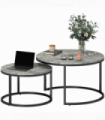 HOMCOM 2 Pcs Stacking Coffee Table Set Steel Frame Cement-Effect Top Foot Pads