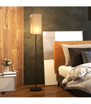 HOMCOM Standing Floor Lamp with Linen Shade for Living Room, Bedroom, Black