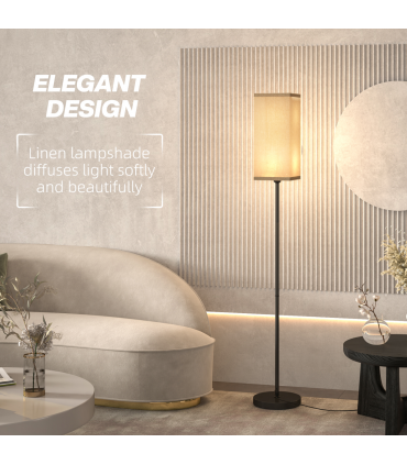 HOMCOM Standing Floor Lamp with Linen Shade for Living Room, Bedroom, Black