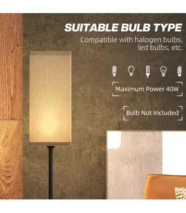 HOMCOM Standing Floor Lamp with Linen Shade for Living Room, Bedroom, Black