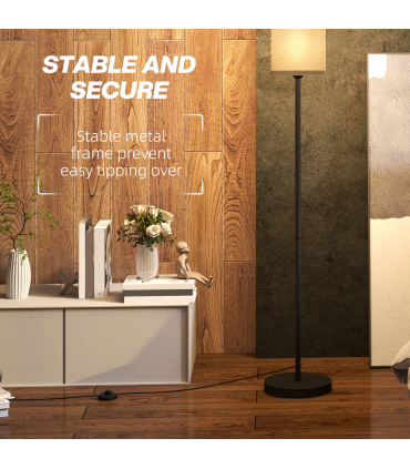 HOMCOM Standing Floor Lamp with Linen Shade for Living Room, Bedroom, Black