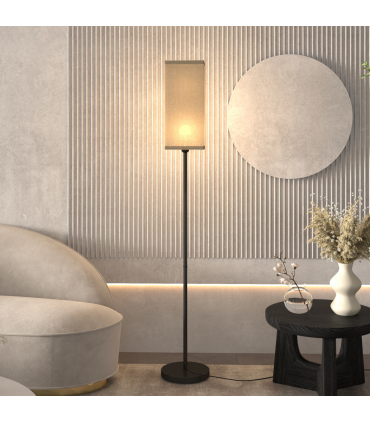 HOMCOM Standing Floor Lamp with Linen Shade for Living Room, Bedroom, Black