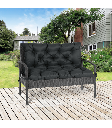 Polyester Black 98L x 100W x 8D cm 2 Seater Garden Bench Cushion Outdoor Seat