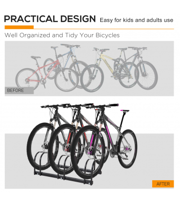 Bike Parking Rack Bicycle Locking Storage Stand for 3 Cycling Black HOMCOM
