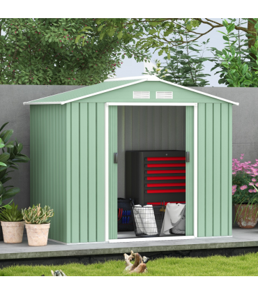 Garden Shed Storage Unit w/ Locking Door Floor Foundation Air Vent Light Green