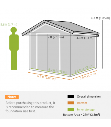 Garden Shed Storage Unit w/ Locking Door Floor Foundation Air Vent Light Green
