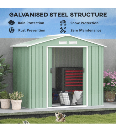 Garden Shed Storage Unit w/ Locking Door Floor Foundation Air Vent Light Green