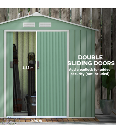 Garden Shed Storage Unit w/ Locking Door Floor Foundation Air Vent Light Green