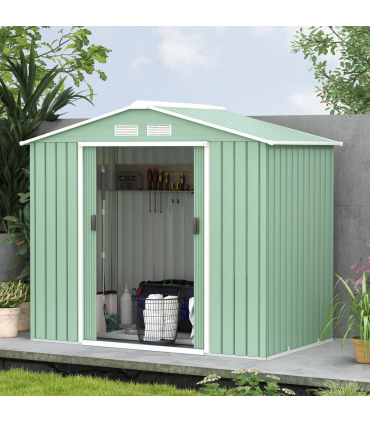 Garden Shed Storage Unit w/ Locking Door Floor Foundation Air Vent Light Green