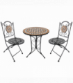Outsunny 3 Pcs Mosaic Bistro Table Chairs Set-Black/Orange/White