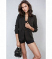 Ruched Sleeve Open Front Blazer Jacket with Front Pockets