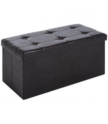 Folding Faux Leather Storage Cube Ottoman Bench Seat Brown