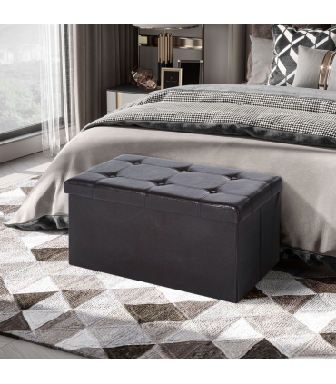 Folding Faux Leather Storage Cube Ottoman Bench Seat Brown