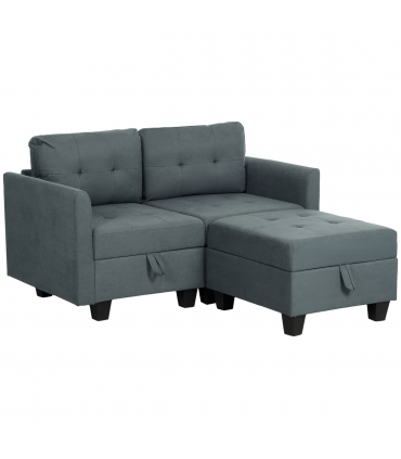 HOMCOM Modular Sectional Sofa with Storage, 2 Seater Sofa Set, Dark Grey