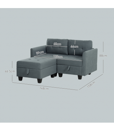 HOMCOM Modular Sectional Sofa with Storage, 2 Seater Sofa Set, Dark Grey