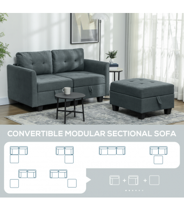 HOMCOM Modular Sectional Sofa with Storage, 2 Seater Sofa Set, Dark Grey