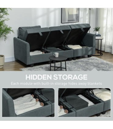 HOMCOM Modular Sectional Sofa with Storage, 2 Seater Sofa Set, Dark Grey