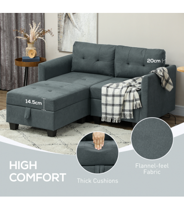 HOMCOM Modular Sectional Sofa with Storage, 2 Seater Sofa Set, Dark Grey