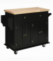 HOMCOM Rolling Kitchen Island Cart with Rubber Wood Top, Spices Black