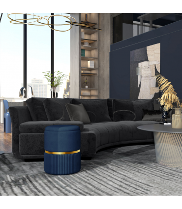 HOMCOM Round Pouffe, Storage Footstool with Cushioned Top, Hidden Space