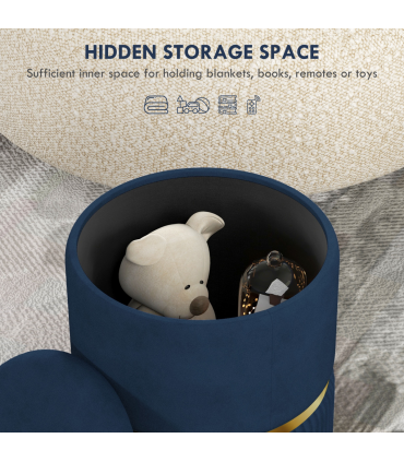 HOMCOM Round Pouffe, Storage Footstool with Cushioned Top, Hidden Space