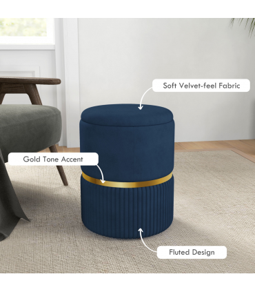 HOMCOM Round Pouffe, Storage Footstool with Cushioned Top, Hidden Space