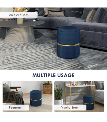 HOMCOM Round Pouffe, Storage Footstool with Cushioned Top, Hidden Space