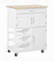 Modern Kitchen Trolley Rolling Island Storage Cart Drawer 9 Bottle Rack White