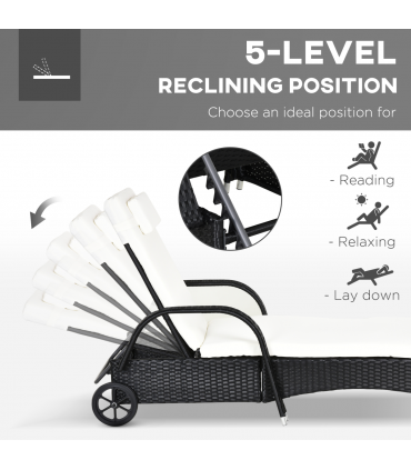 3 PCS Rattan Lounger Recliner Bed Garden Furniture Set w/ Side Table