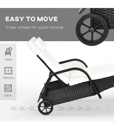 3 PCS Rattan Lounger Recliner Bed Garden Furniture Set w/ Side Table