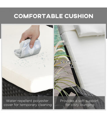 3 PCS Rattan Lounger Recliner Bed Garden Furniture Set w/ Side Table