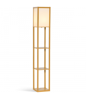 Floor Lamp 4-Tier Natural Beech wood 26cm x 26cm x 160cm Storage Shelf