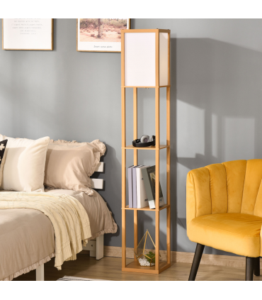Floor Lamp 4-Tier Natural Beech wood 26cm x 26cm x 160cm Storage Shelf
